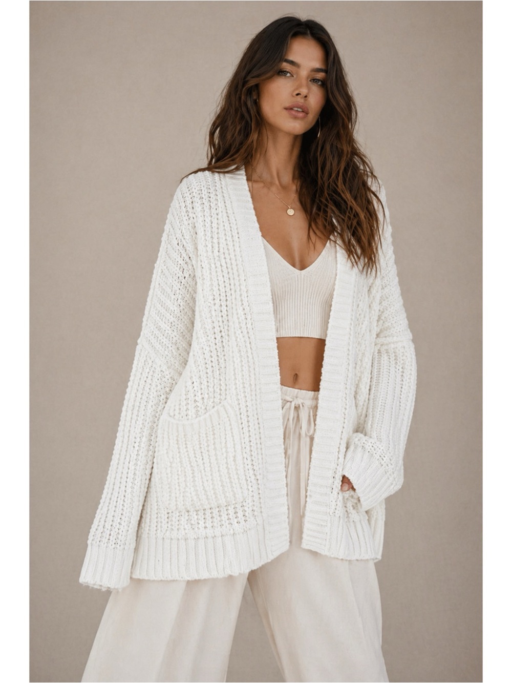 NWT Miracle White Chenille Cable Kit Open-Front Cardigan